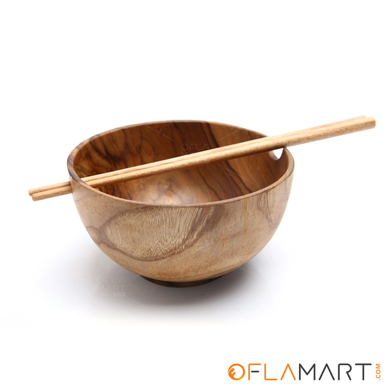 TEAK WOOD NOODLE BOWL WITH CHOPSTICK