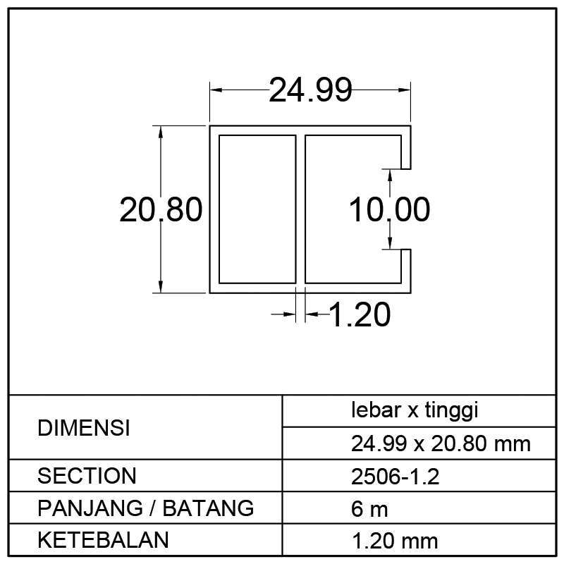 TIANG POLOS SLIDING WINDOW (24.99  20.80)mm