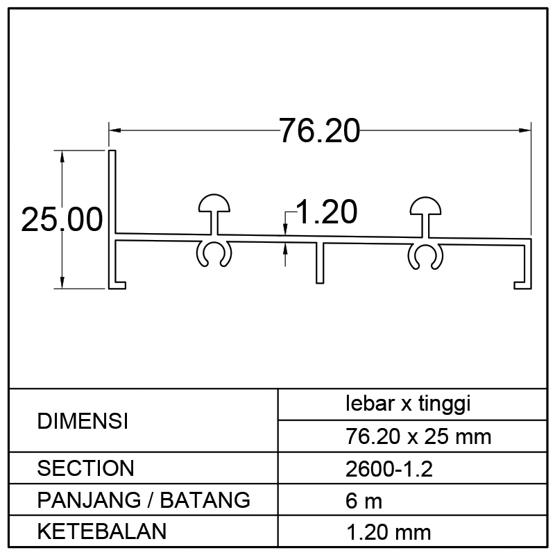 REL BAWAH SLIDING DOOR (76.20 x 25)mm