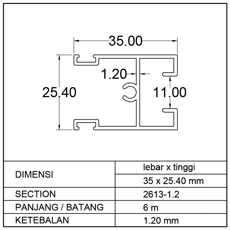 AMBANG ATAS SLIDING DOOR (35 x 25.40)mm