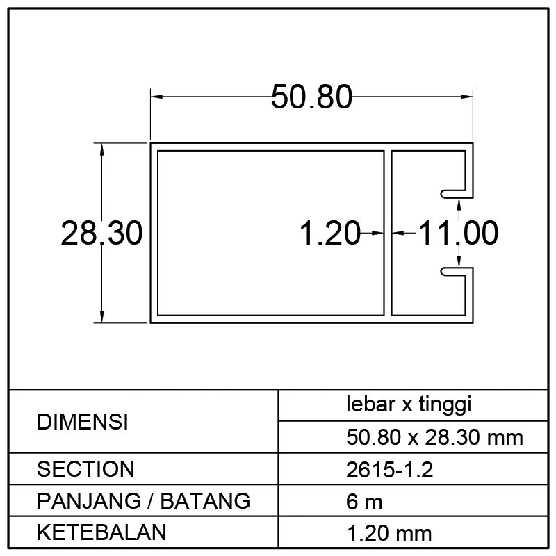 TIANG POLOS SLIDDING DOOR (50.80 x 28.30)mm