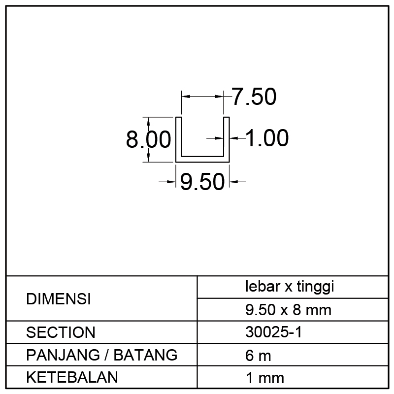 U/CHANNEL (9.50 x 8)mm