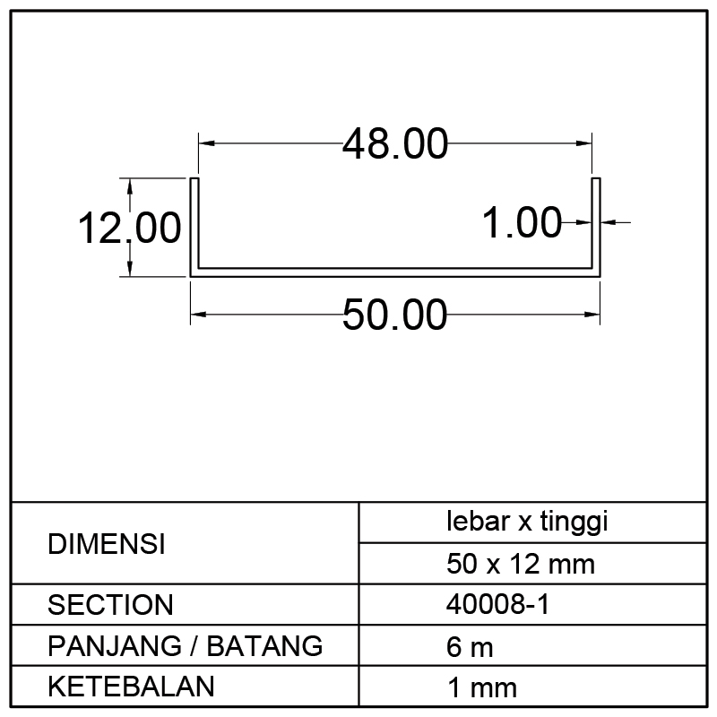 U/CHANNEL (50 x 12)mm