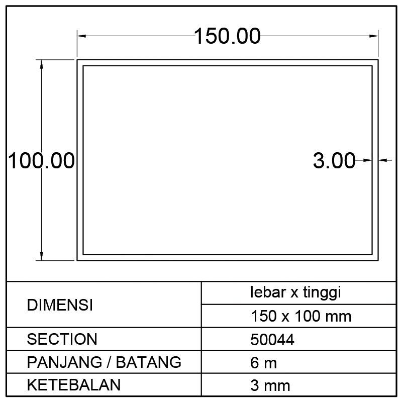 HOLLOW KONSTRUKSI (150 x 100)mm